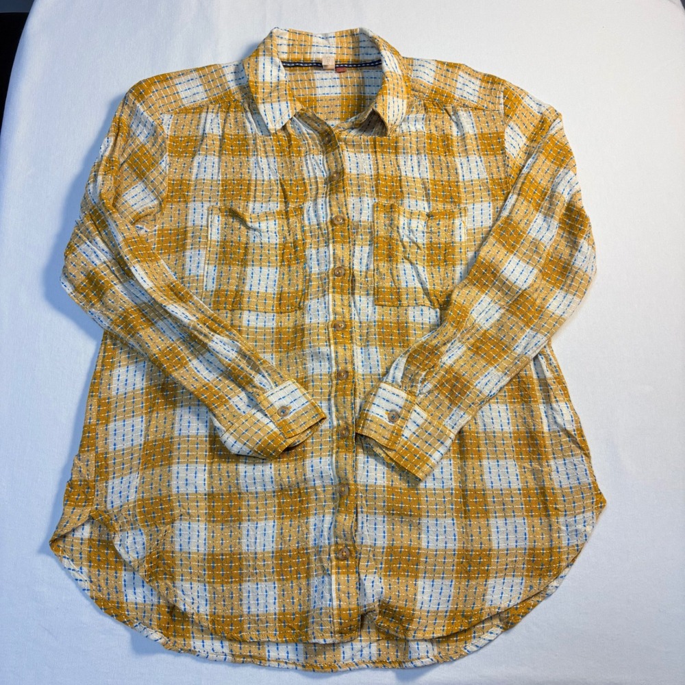 Pilcro, Button Down Shirt, S, Yellow, Plaid Textured Wool Blend, MSRP $98